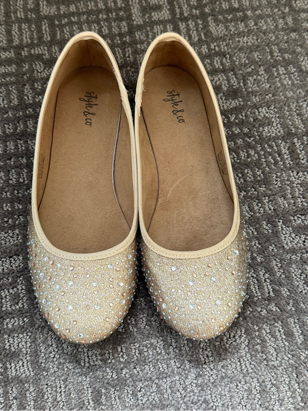 Style & Co. Champagne Gold Crystal-Embellished Ballet Flats